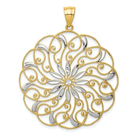 - 14k Yellow Gold Meridian Swirl Pendant Charm Necklace Fancy For Women