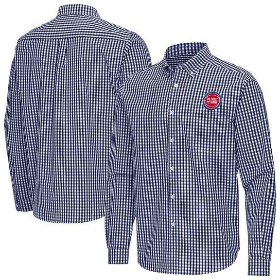 Men's Antigua Navy Detroit Pistons Ellis Woven Tri-Blend Button-Down Shirt