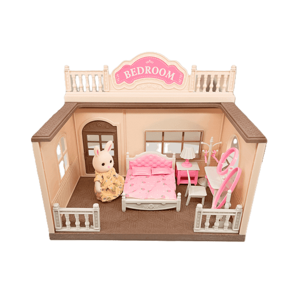 OLEOCA Family Bedroom Dollhouse Playset with Miniature Doll Figure, Furniture and Accessories Included