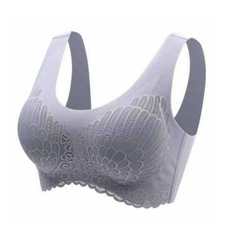 

Women Seamless Lace Cut-Out Gathered Bra Breathable And Seamless Gift For Woman Ladies Girls L Gray