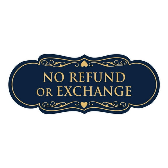 Designer No Refund Or Exchange Sign(Navy Blue/Gold) - Small