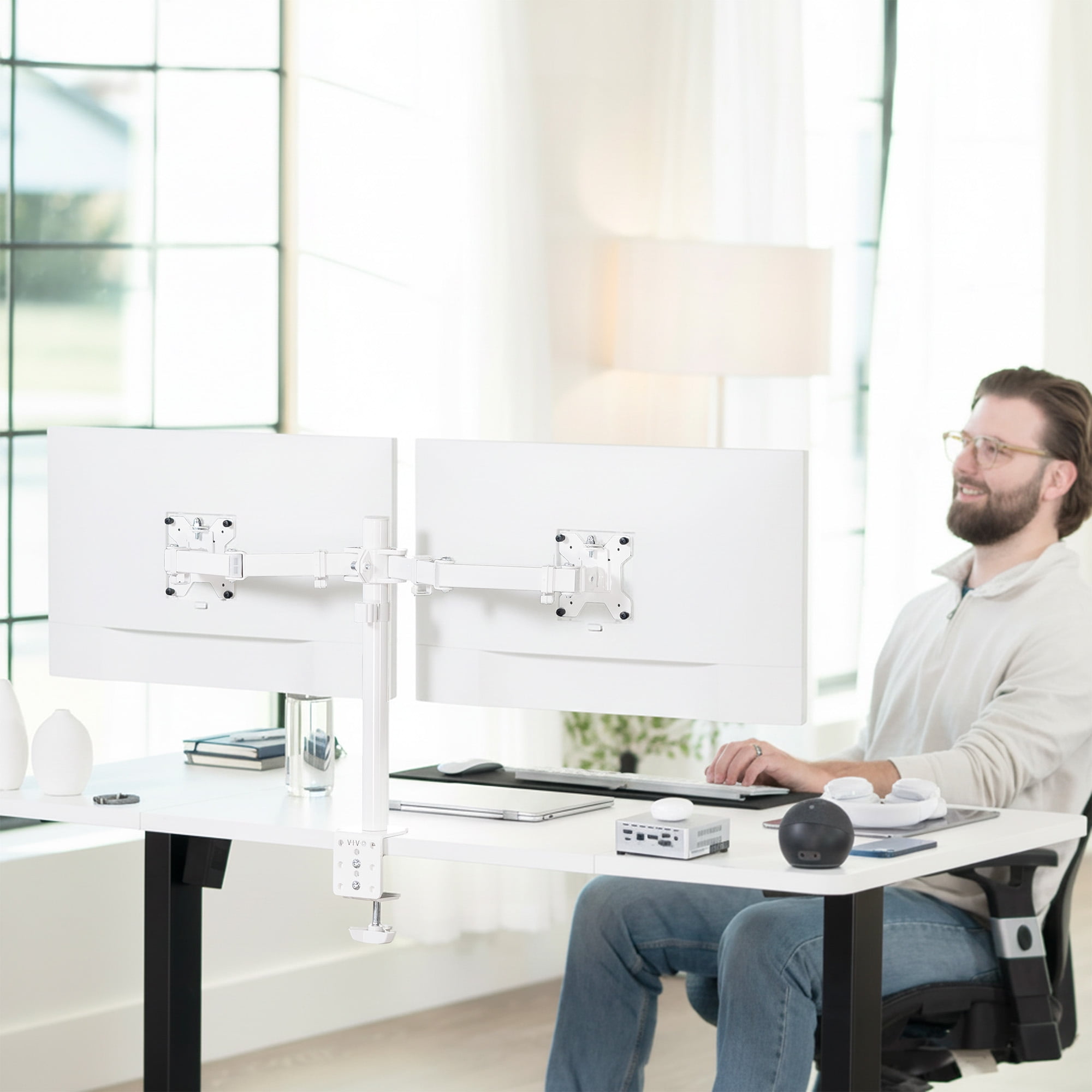 VIVO White Dual Monitor Desk Mount Stand, Fits Computer Screens up to 30"