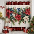 thumbnail image 2 of Shower Curtain 54"W x 78"L Christmas Poinsettia Red Berry Black Red Buffalo Plaid Fabric Shower Curtains Set with Hooks Water Repellent Bathroom Curtains Machine Washable Bathroom Accessories, 2 of 9