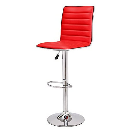 Adeco Hydraulic Lift Adjustable Barstool with Leather Look Horizontal Channel Tufting Chrome Accents Pedestal Base (Set of 2), R
