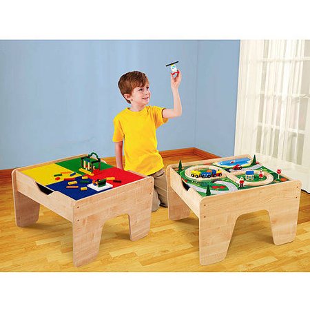 KidKraft 2-in-1 Wooden Activity Table with LEGO-Compatible Board and 30-pc Train Set