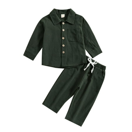 

Musuos Baby Boys Button-Down Lapel Shirts Elastic Waist Pants Casual Loungewear Set