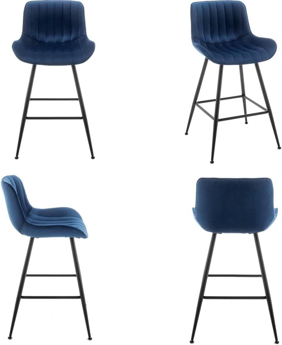 Bar Stools Set of 2 - Luxury Bar Stools Counter Height Barstool 24 Inch Seat Height Upholstered  Barstool Set of 2 Blue Counter Stools for Kitchen ,  Counter, Bar Pub (Blue).