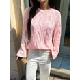 thumbnail image 5 of Women Long Sleeve Sweater Fall Ribbed Knit Pullover Loose Crewneck Cable Sweater Jumper Tops Pink L, 5 of 7