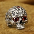 thumbnail image 4 of Red CZ Eyes 925 Sterling Silver Tang Dynasty Engraving Pattern Skull Punk Ring TA439 US Size 15, 4 of 16
