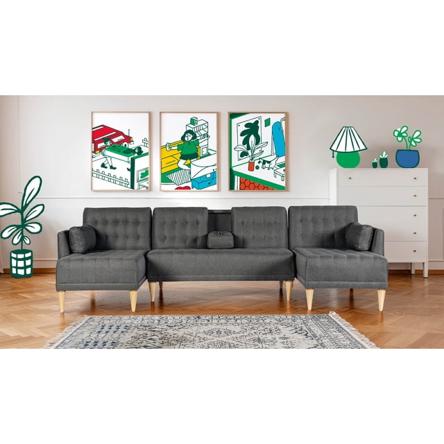 Sala Modular Doble Chaise Makora Boyd con Memory Foam y Respaldo Ajustable Lino Oxford