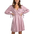 thumbnail image 2 of VISgogo Vestido casual para mujer, estampado de leopardo, manga larga, cuello en V, cintura elástica, vestido corto de vendaje VISgogo moda, 2 of 9