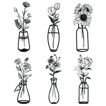 RETON 6 Pieces Black Metal Flowers Wall Decor Meta Vase Wall Art Wall Sculptures Hanging Minimalist  Natural Themed for Kitchen Bathroom Bedroom Living Room Indoor