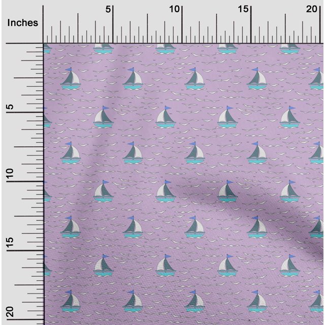 oneOone Polyester Lycra Fabric Waves & Sailboat Ocean Fabric Prints by Yard 56 Inch Wide