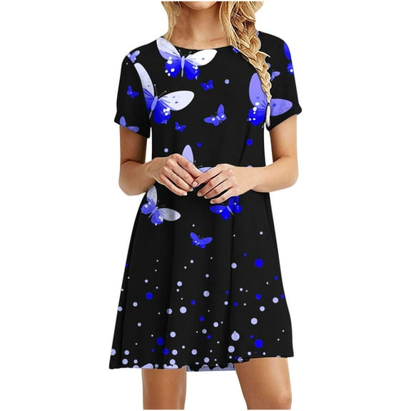 Butterfly Graphic Loose Fit Dresses for Women Fall Summer Short Sleeve Crewneck Spandex Midi Knee Length Casual Dresses Womens 2025 Clothing Country Concert