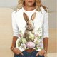 thumbnail image 1 of TaTaai Women Casual Loose Pullover Top Easter Print Three Quarter Sleeve Crew Neck Stylish Ladies Spring Outdoor Gathering Wear No Fading Soft Comfortable High-Rated Fashion T-Shirt Gift, 1 of 5