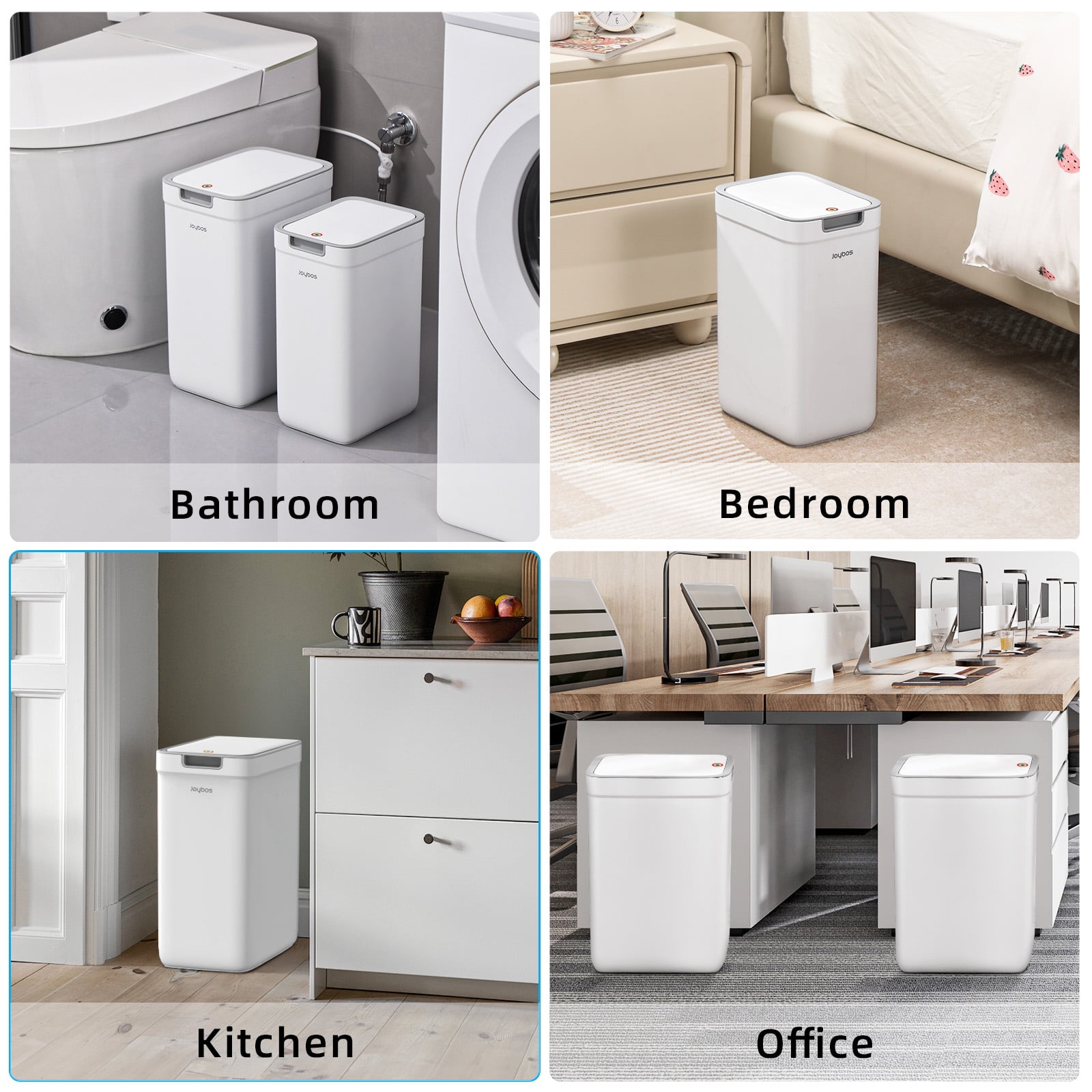 2 Pack Bathroom plastic Trash Can with Lid, 3.6Gal + 2.4Gal Garbage Can with Pop-Up Lid, Small Trash Can Dog Proof, Slim Trash Bin Waste Basket