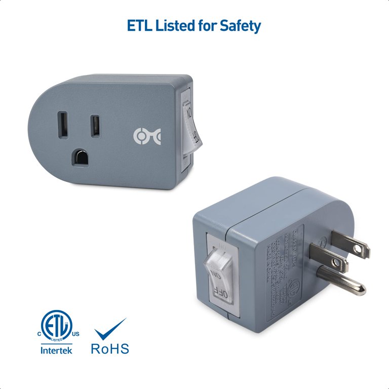 DEWENWILS 3-Pack Grounded Outlet Adapters With On/Off Switch – Single Plug, White