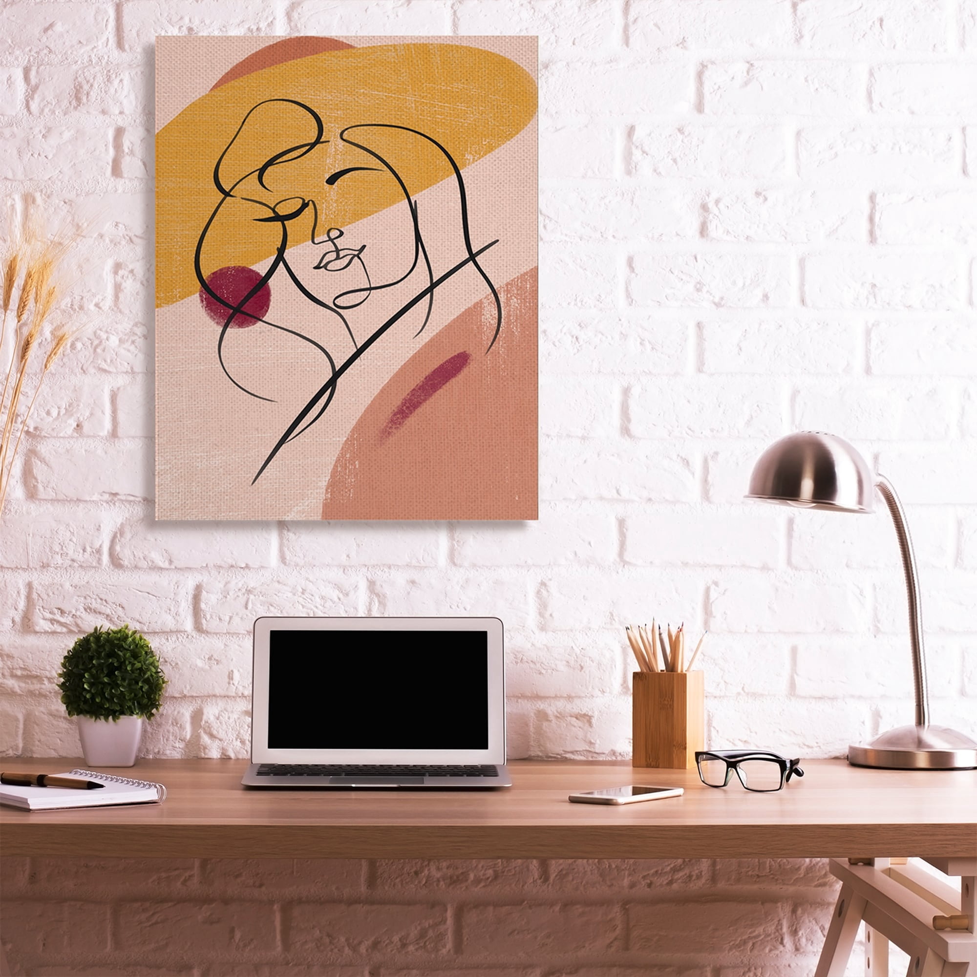 Stupell Industries Abstract Female Portrait Linework Warm Circular Shapes Canvas Wall Art by Ziwei Li