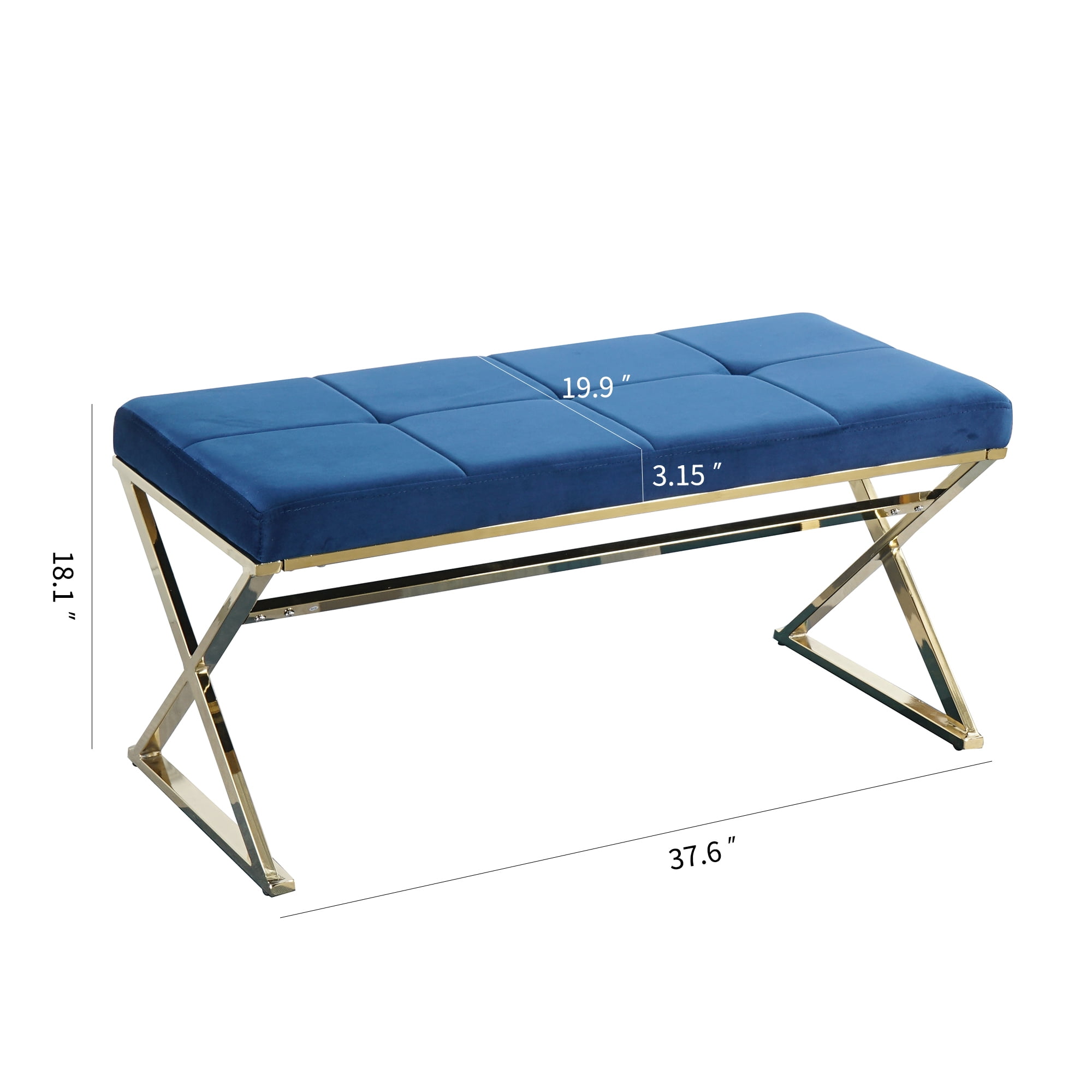Kadyn Morden Bench, Upholstered Ottoman Bench for Bedroom, Tufted End of Bed Bench for Entryway, Blue