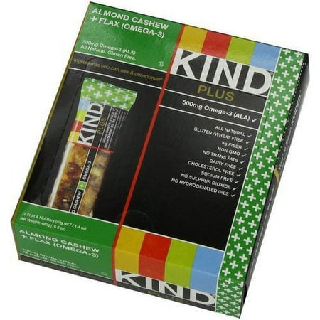 KIND Plus Bars, Almond Cashew with Flax + Omega-3, 1.4 oz, 12 Count
