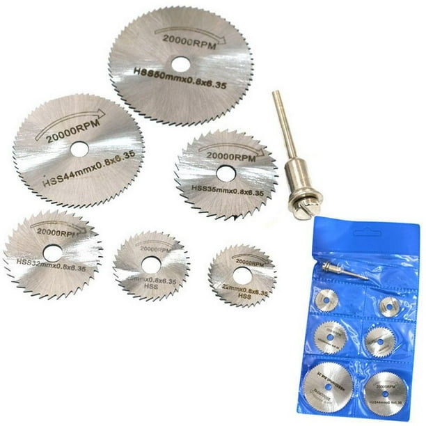 Mini hoja de sierra circular, herramienta rotativa para Dremel, cortador de metal, juego de herramientas eléctricas, discos de corte de madera, taladro, cortador de mandril, 6 cuchillas + 1 vástago