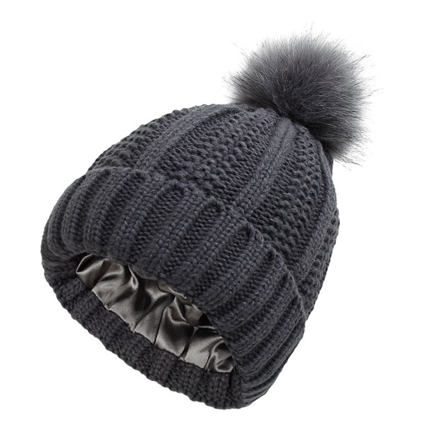 Minnieouse AcrylicFibers Manténgase cómodo y a la moda Gorro de invierno con forro de satén Gorro de invierno con forro de satén Sombreros Gris oscuro