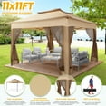 thumbnail image 6 of HOTEEL 11' x 11' Outdoor Waterproof Gazebo, Pop-Up Canopy Gazebo with Mosquito Netting & UV Protection for Parties, Camping, Weddings, and Backyard Events, Khaki, 6 of 10