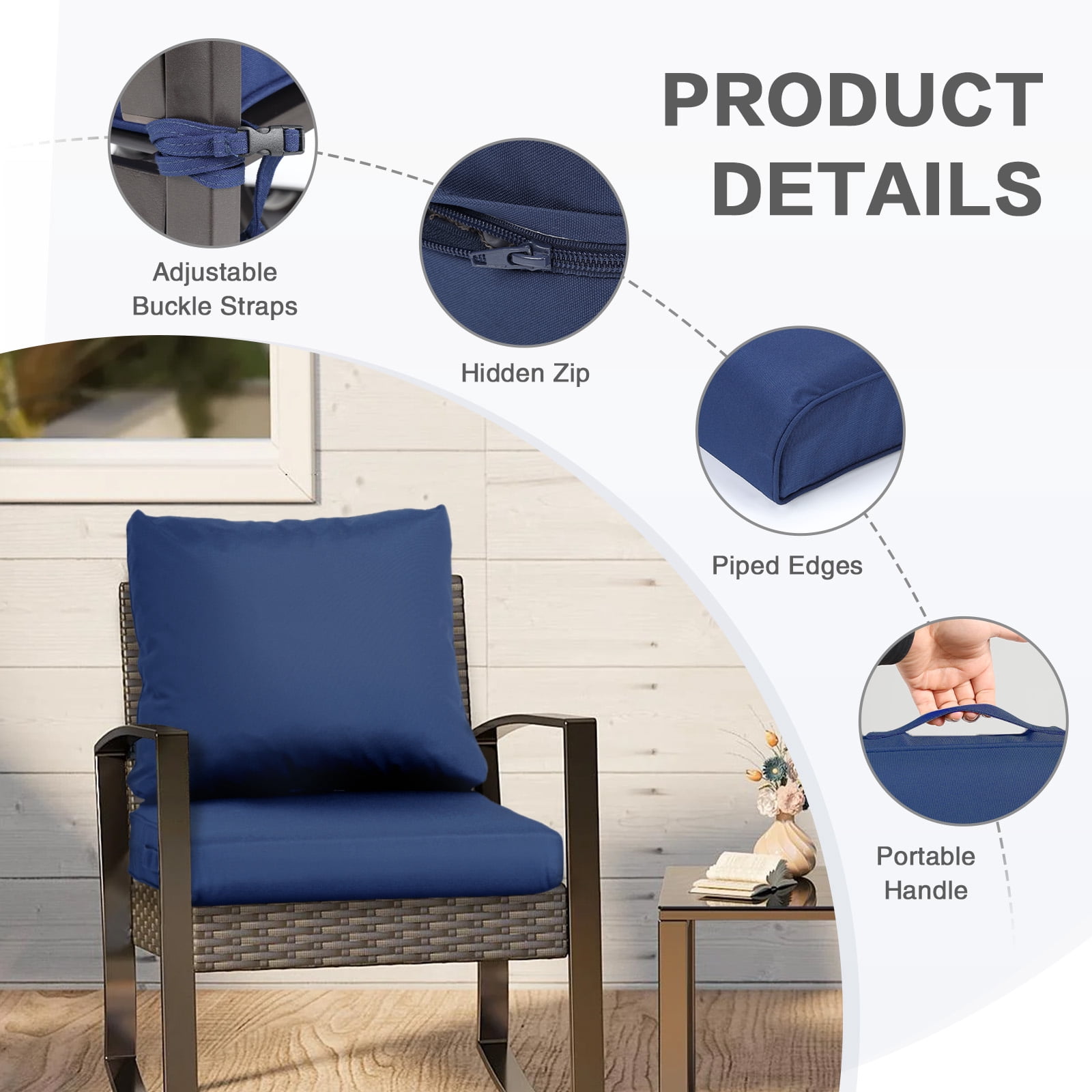 Aoodor Outdoor Chair Cushions Set of 2, 24"x24", Water and Fade Resistant Patio Furniture Deep Seat Cushions, Navy Blue