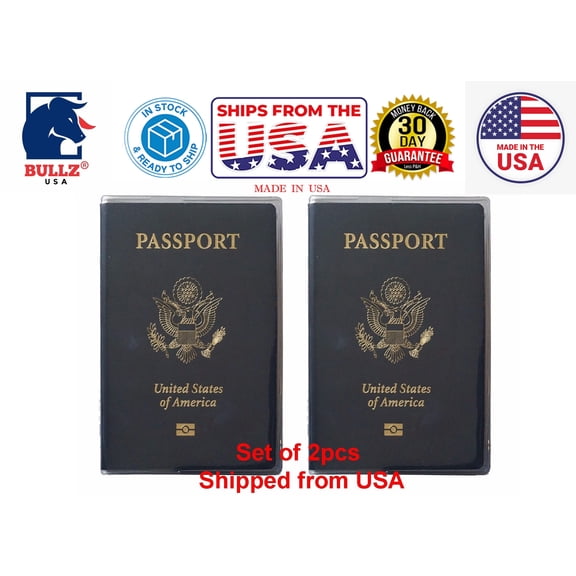 Set of 2 Heavy Duty Clear Vinyl Plastic Passport Cover Holder Travel MADE IN USA