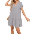 thumbnail image 3 of Langwyqu High Waist Women Solid Color V-Neck Loose Mini Dress, 3 of 5