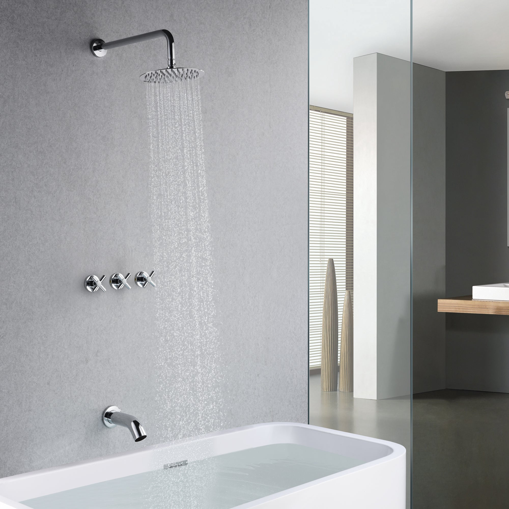 SUMERAIN 3 Handle Shower Faucet Set with Tub Spout and 8" Rain Shower Head, Tub and Shower Trim Kit with Rough-in Valve Chrome