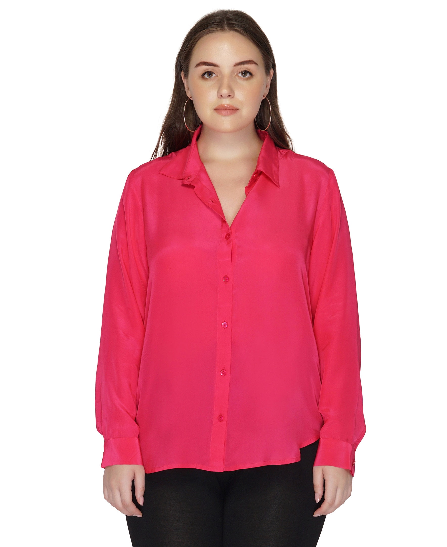 Fuchsia Button Down Shirt - Walmart.com