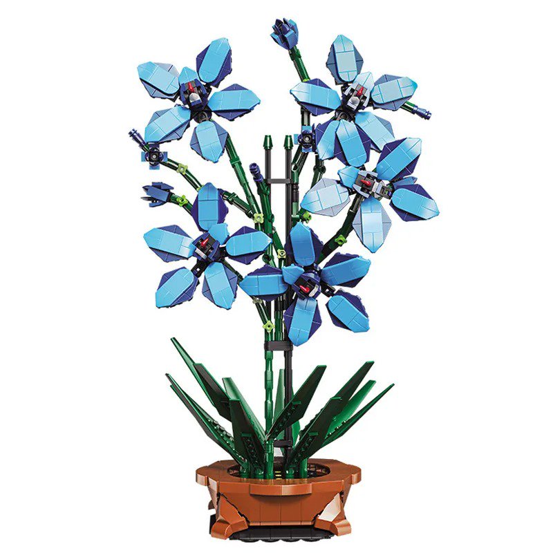 ‼️コレクション級‼️虹有ブルーフローライト✨ダブルポイント✨ブルーグリーン✨台座付 Blue Orchid Cymbidium Faberi Flower Compatible with LEGO Flower