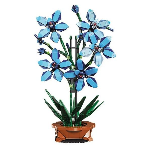 Blue Orchid Cymbidium Faberi Flower Compatible with LEGO Flower Bonsai Potted Plant Home Decoration Building Blocks Bricks, Great Gift - 812 Pieces