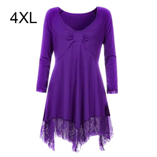 Vestido corto de empalme de encaje de talla grande para mujer Blusa de manga larga sexy Top informal de trabajo Vogacara AP1427-19B