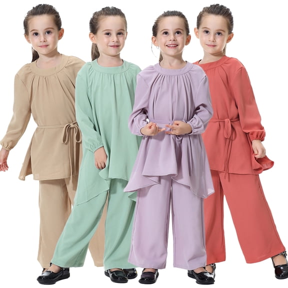 KYAIGUO Kids Toddler Girls Two Piece Outfits Baby Spring Fall Long Sleeve Shirt Tops and Wide Leg Pants Set for 1-12 Years Old
