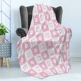 thumbnail image 4 of Checkered Soft Flannel Fleece Throw Blanket, Squares with Funny Happy Piggy Faces Kids Girls Children Pattern, Cozy Plush for Indoor and Outdoor Use, 60" x 80", Baby Pink Hot Pink White, by Ambesonne, 4 of 5
