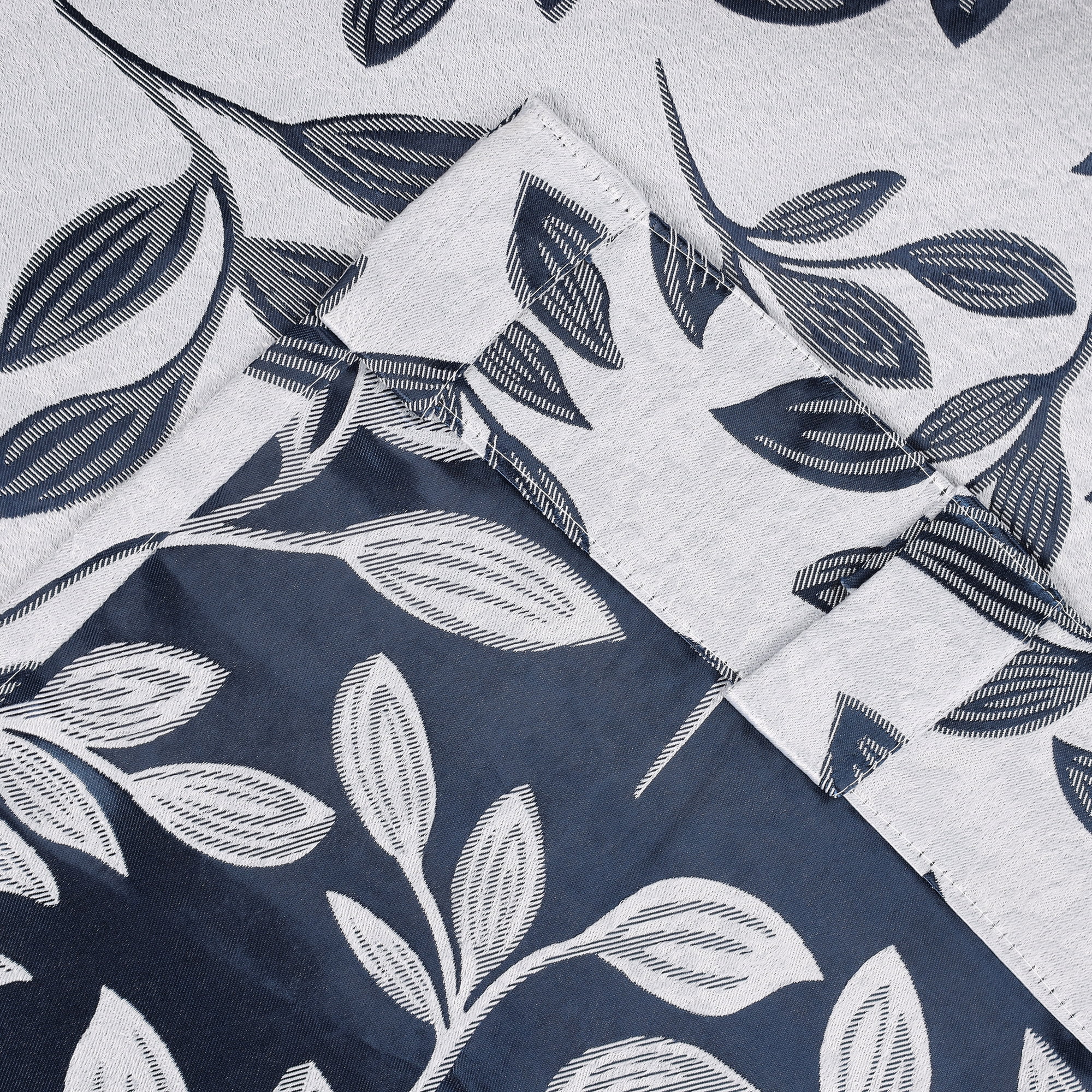 Superior Blackout Leaves Back Tab Curtains Set of 2, Light Filtering Curtain Panel Set, White-Navy Blue, 52"W x 84"L