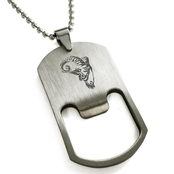 Tioneer Stainless Steel Celestial Satyr Goat Engraved Bottle Opener Dog Tag Pendant Necklace
