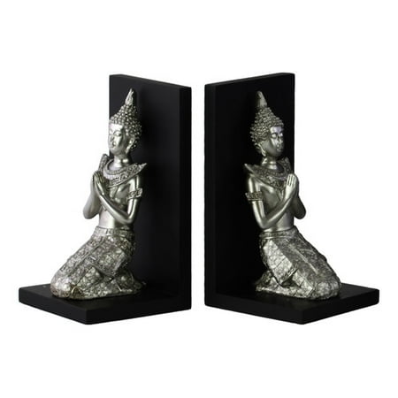 Urban Trends Resin Kneeling Buddha with Pointed Ushnisha in Anjali Mudra and Base Bookend (Set of 2)