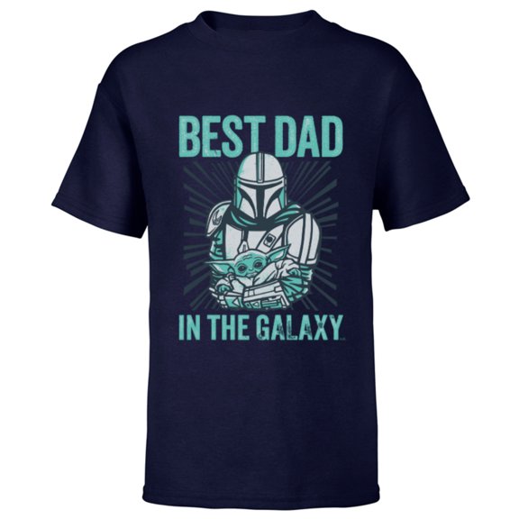 Star Wars The Mandalorian and Grogu Best Dad in the Galaxy - Short Sleeve T-Shirt for Kids - Customized-Navy