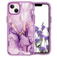 thumbnail image 2 of Allytech Marble Case for Apple iPhone 15 5G 6.1 inch, Hybrid Hard PC Soft TPU Rubber Three Layer Rugged Heavy Duty Shockproof Drop Protection Women Girl Cover for iPhone 15, Purple Marble, 2 of 7