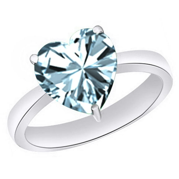 AFFY Heart-Cut Simulated Blue Aquamarine March Birthstone Solitaire Ring In 14K White Gold Over Sterling Silver (1 Cttw)