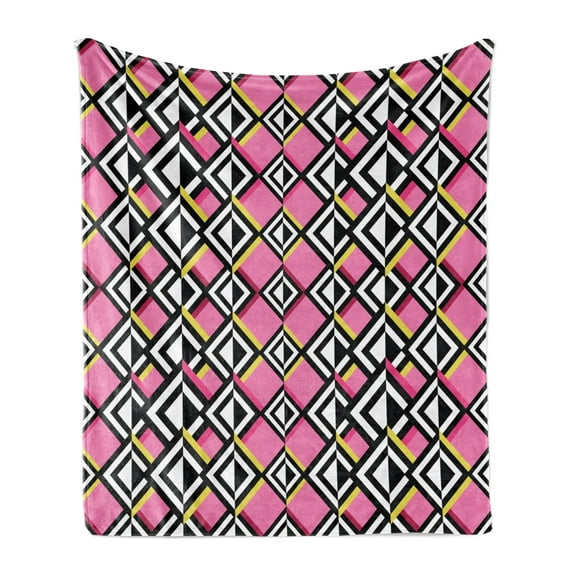 Geometric Soft Flannel Fleece Throw Blanket, Opposing Concept of Vertically Aligned Mutually Complementary Zigzag Pattern, Cozy Plush for Indoor and Outdoor Use, 60" x 80", Multicolor, by Ambesonne