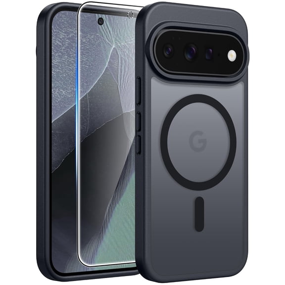 ELEHOLD Magnetic Case for Google Pixel 11 Pro with Screen Protector, Slim Translucent Matte Shockproof TPU PC Protective Phone Cover,Black