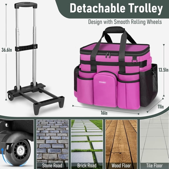 Cleaning Caddy with Wheels, Large Rolling Caddy Bag with Detachable Trolley for Housekeepers, Water Resistant Cleaning Cart Supplies Organizer for Home, Car, Tool Organizer, Mobile Storage