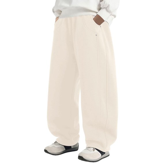 CPNG Girls and Boys Sweatpants Solid Color Elastic High Waist Wide Leg Sweat Pants Soft Daily Wear Casual Baggy Streetwear Pants