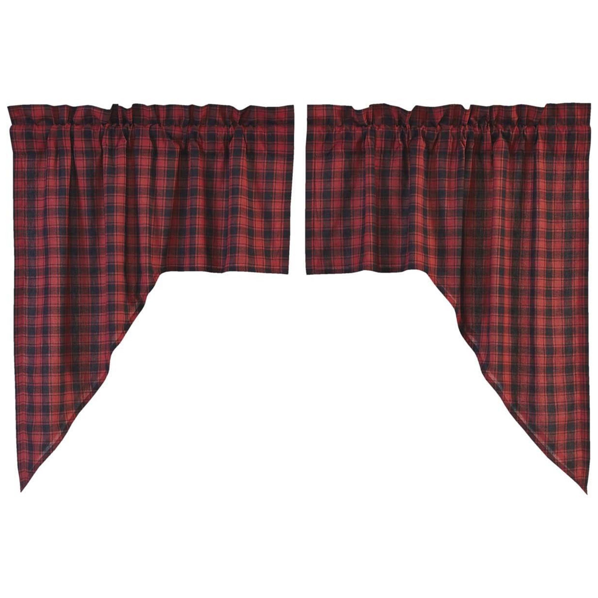 Cumberland PRAIRIE CURTAIN SET LINED COUNTRY Red and Black Plaid PRIMITIVE** 