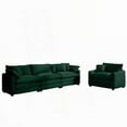 thumbnail image 6 of Modern Green Corduroy Sectional Sofa Set (3-Seater & 1-Single Seater with 2 Arm & 4 Throw Pillows), 6 of 19