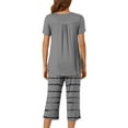 thumbnail image 6 of Womens Warm Pajamas New Womens Casual Capris Pajama Sets 2 Piece Soft Sleepwear Short Sleeve Tops and Capris Pants Plaid Loungewear Pjs Set Outfits Sets for Women Summer New Gray XXL, 6 of 7